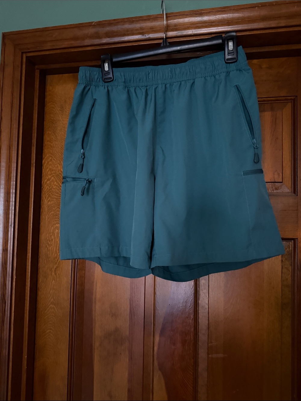 Women's Teal Athletic Shorts with Zip Pockets